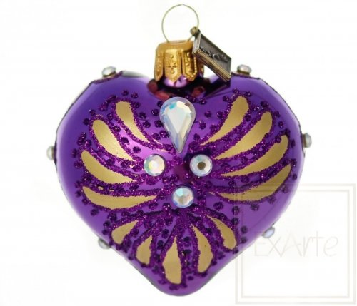 Christmas ornament heart 5 cm - rays on purple