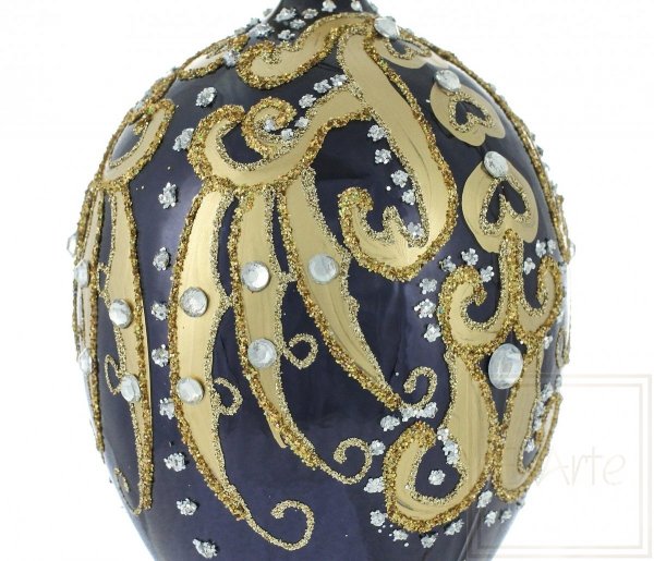 złoto-niebieska dekoracja choinkowa / Ei 13cm - Blauer Samt
