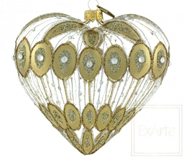 złote serce bombka szklana / Glaskugeln große Herzen / Big heart glass bauble
