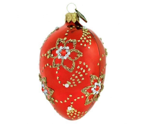 Szklana bombka choinkowa czerwona jajko Faberge