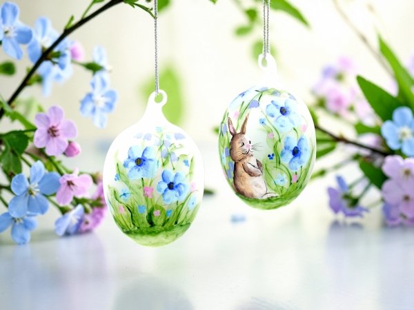 Christmas ornament Easter egg 9cm - Spring with Rabbit