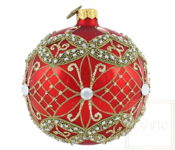 ręcznie dekorowana czerwona kula na choinkę / rote Weihnachtskugel / red bauble
