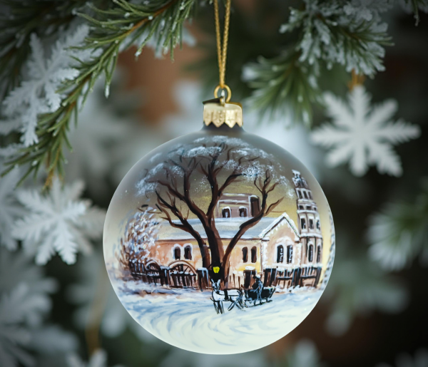 Szklana bombka choinkowa duża kula z malarskim widokiem