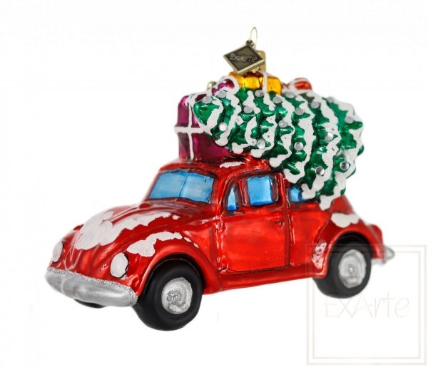 Szklana bombka Auto z prezentami - 13cm