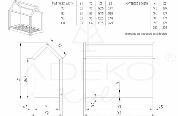 Mila MM 80x180cm Łóżko dziecięce domek ADEKO