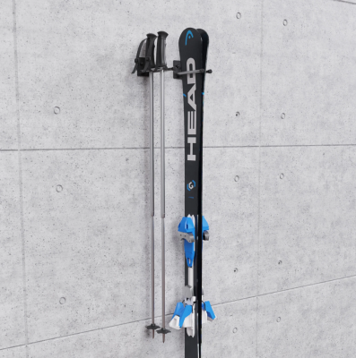 Wieszak N1C – widok z boku, metalowy uchwyt narciarski z osłonkami ochronnymi