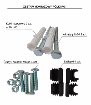 Półka garażowa czarna PG1MCR  - zestaw montażowy
