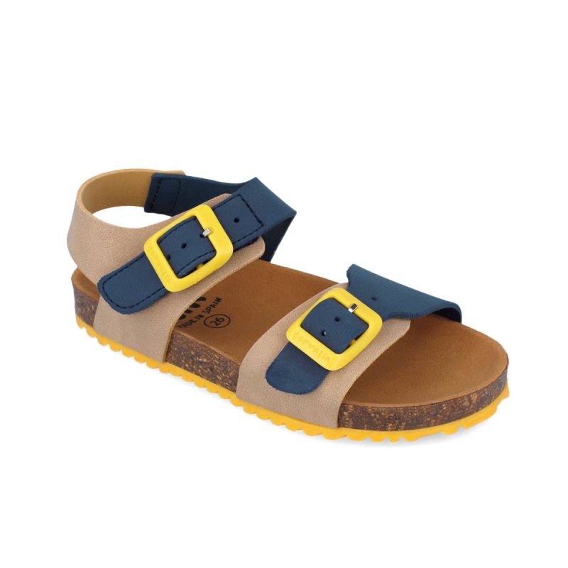 Sandałki GARVALIN 252474-B827 BEIGE Y AZUL MARINO beżowe na rzep