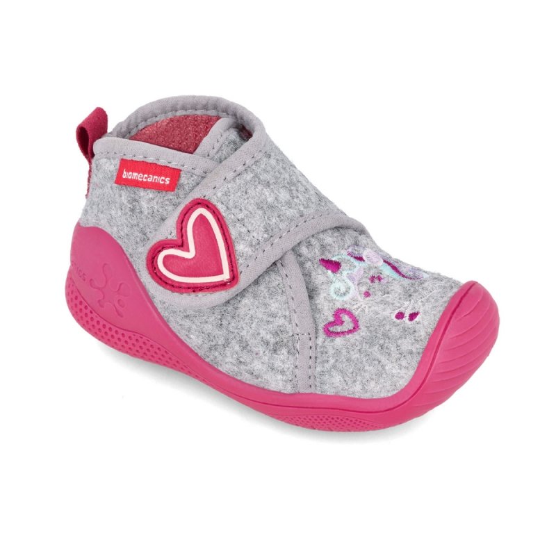 BIOMECANICS 241151-B156 GRIS szare kapcie tekstylne rzep jednorożec