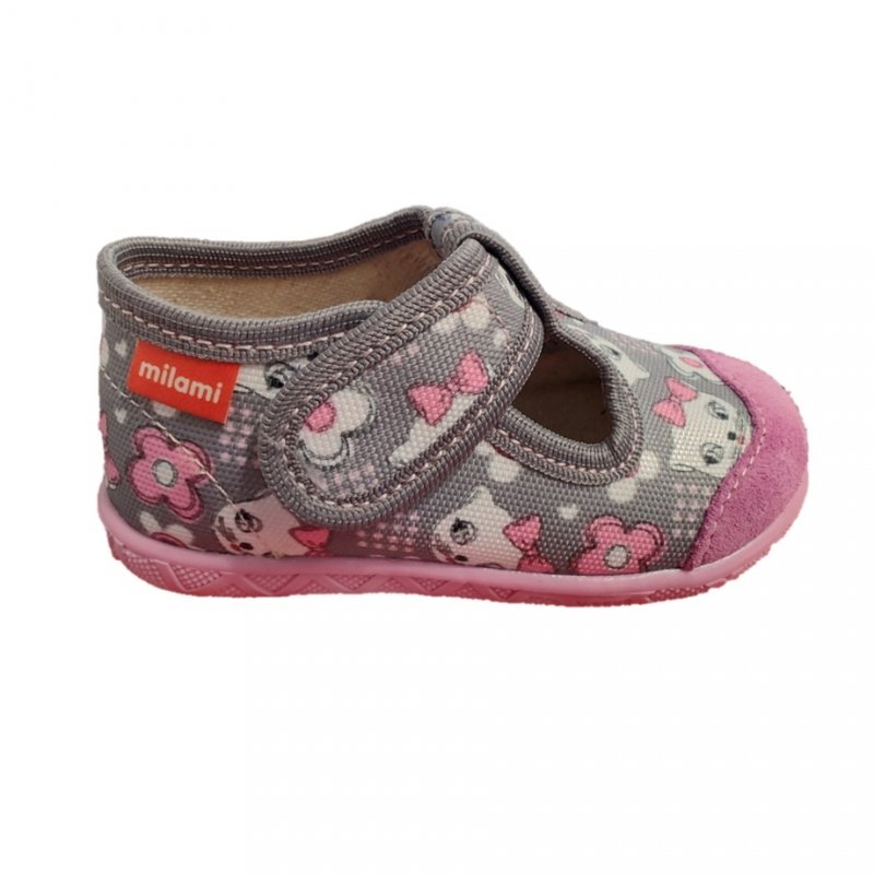 MILAMI 112 BR-12 GREY kapcie dziewczęce szare na rzep