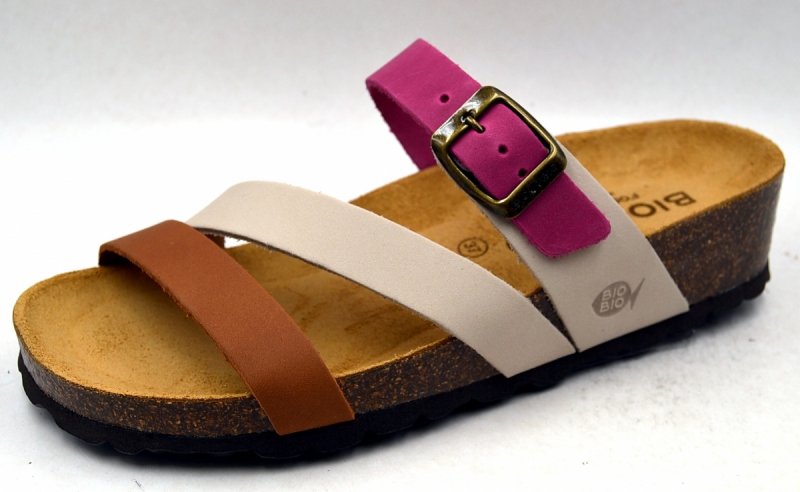 BIO BIO 261-75896-14 CUERO/SEPIA/FUCSIA klapki skórzane klamerka 