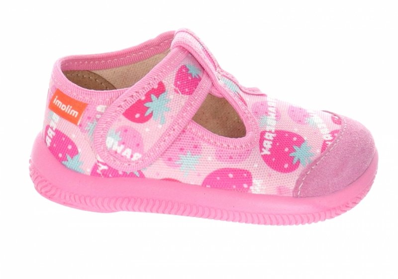 MILAMI 226 BR-22 PINK - kapcie dziewczęce różowe w truskawki na rzep