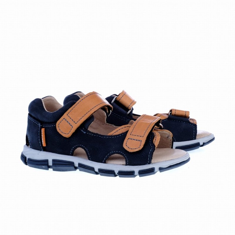 Sandałki Mazurek 1363 c.jeans orange na rzepy
