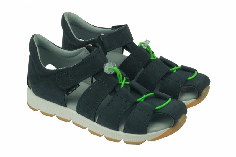 Sandałki zabudowane MAZUREK 1364 c. jeans zielony rzep
