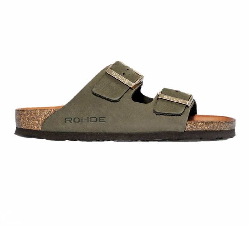 ROHDE 5650 OLIVE klapki damskie skórzane klamerka 