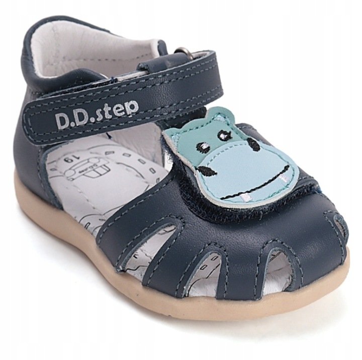 Sandałki skórzane D.D.STEP G075-61516A ROYAL BLUE na rzepy