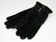 Rękawiczki KENIG skóra z wykończeniem welur ciemny brąz z zapięciem na rzep