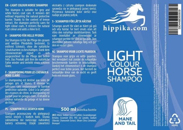 Szampon dla koni o jasnej sierści 500ml - HIPPIKA.COM