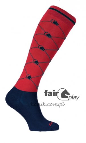 podkolanówki logo fair play czerwony-granatowy