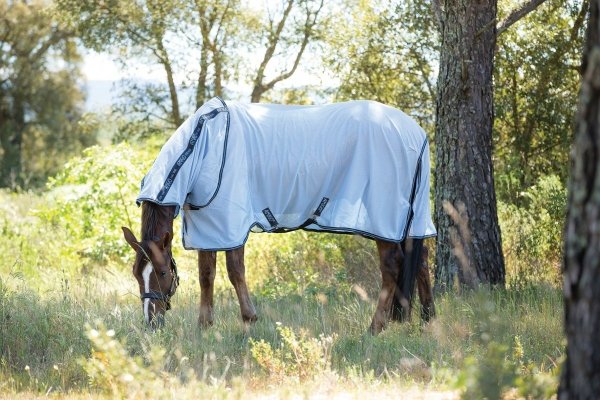 Derka siatkowa z odpinanym kołnierzem AMIGO Bug Rug - HORSEWARE - Azure Blue/Electric Blue &amp; Navy