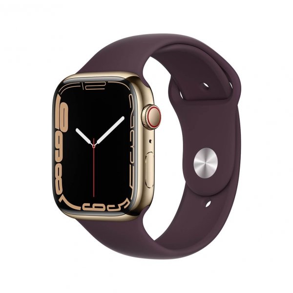 Apple Watch Series 7 45mm GPS + Cellular (LTE) Koperta ze stali nierdzewnej w kolorze złotym z paskiem sportowym w kolorze ciemnej wiśni
