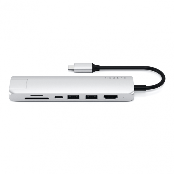 Satechi USB-C Slim Multiport Ethernet HUB - HDMI 4K / USB 3.0 / USB-C(PD) / microSD / SD / Ethernet / Silver (srebrny)