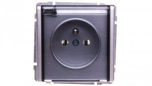 KOS66 Gniazdo bryzgoszczelne z/u IP44 z przesłonami klapka dymna aluminium 664040
