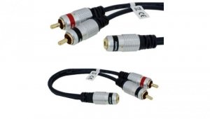 VITALCO JR635 Przejście Adapter Audio AUX mini Jack 3,5mm Stereo (gniazdo) / 2x RCA Cinch (wtyk) na kablu 25 cm