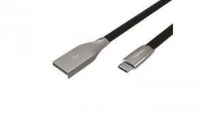 Kabel USB 2.0 A / USB typ-C (wtyk / wtyk) płaski czarny 1m