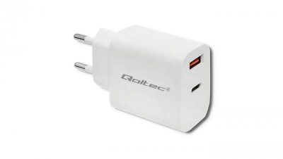 Qoltec Ładowarka sieciowa 18W 5-12V 1.5-3A USB typ C PD USB QC 3.0 Biała