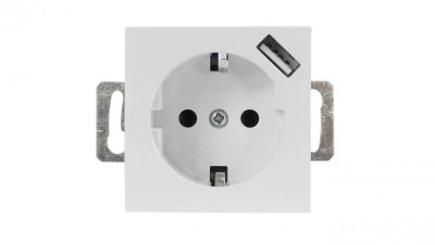 QUADRA GNIAZDKO POJEDYNCZE Z UZIEMIENIEM SCHUKO Z GNIAZDEM USB BIAŁE DO RAMKI