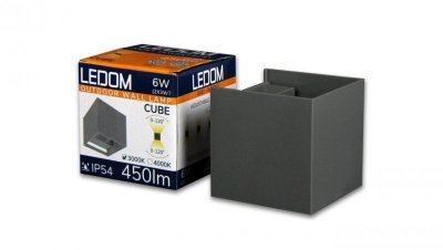 LEDOM Kinkiet zewnętrzny LED 2x3W 3000K IP54 szary CUBE
