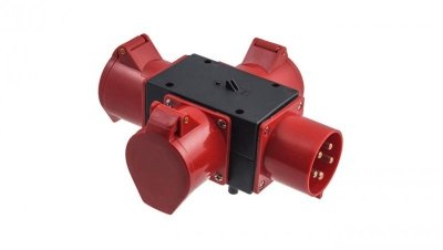Rozgałęźnik siłowy na 3 gniazda 5p 32A 400V / wtyk 5p 32A czarno-czerwony IP44