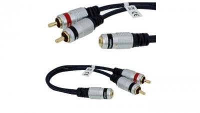 VITALCO JR635 Przejście Adapter Audio AUX mini Jack 3,5mm Stereo (gniazdo) / 2x RCA Cinch (wtyk) na kablu 25 cm