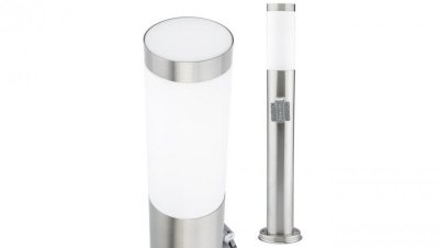 Lampa Ogrodowa Zewnętrzna E27 SREBRNY SŁUPEK 65cm z Gniazdem 230V r