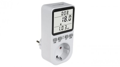 Miernik energii GreenBlue, watomierz, typ F, 220-240V AC, 50Hz, max. obciążenie 16A, IP20, wbudowana bateria, GB364 F
