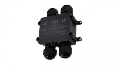 Mufa kablowa z dławikami na kable do 4x2,5mm2 hermetyczna IP68 UV czwórnik czarna V-TAC