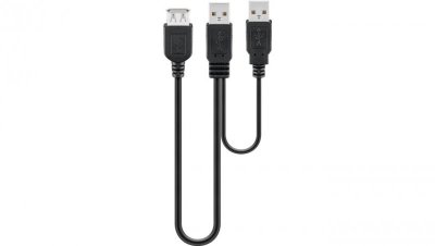Kabel zasilający USB 2.0 Hi-Speed Dual-Power, Czarny - Długość kabla 0.3 m