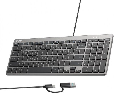 Klawiatura przewodowa Unitek SlimTap USB-C/USB-A