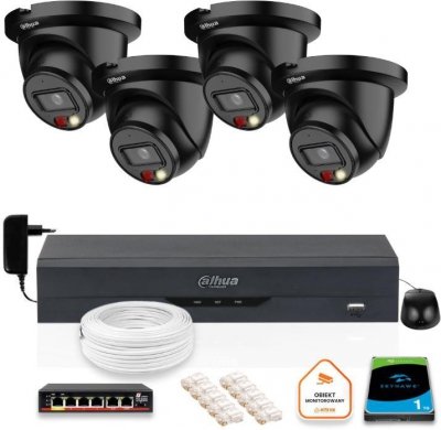 ZESTAW 4 Kamer czarnych IP Dahua 8mpx IPC-HDW2849TM-S-IL-BLACK + DYSK