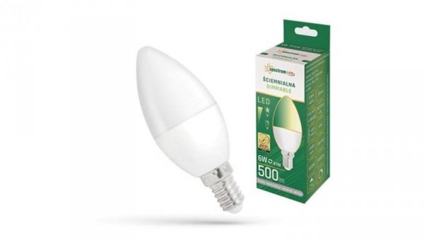Żarówka LED E14 230V 6W świecowa 500lm DIMMABLE neutralna biała 75.9009