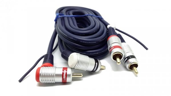 Kabel 2x wtyk RCA (Cinch) kątowe-2x wtyk RCA (Cinch) proste + żyła sterująca digital RKD260 1,5m