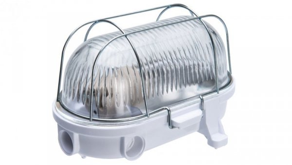Oprawa kanałowa OVAL-7063NB, E27, 100W, biała-bakelit, klosz przeźroczysty-szkło, IP54, siatka metalowa A1230