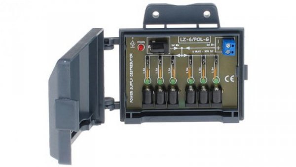 Dystrybutor zasilania (łączówka, rozgałęźnik) 2-we/6-wy max.24VDC 9A bezpiecznik 6x1,5A obudowa na ścianę LZ-6/POL-G