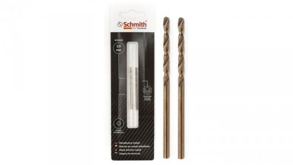 Wiertło do metalu kobaltowe 2mm wiertła 2szt HSS-Co Schmith