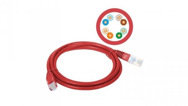Patchcord UTP A-LAN KKU5CZER0.5 (RJ45 - RJ45 0,50m UTP kat. 5e kolor czerwony)