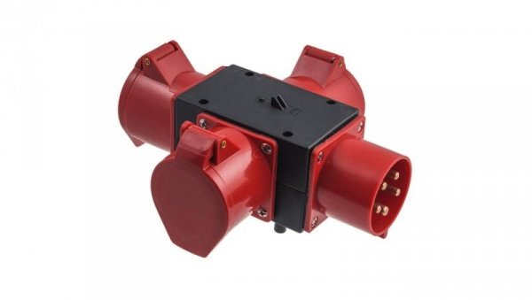 Rozgałęźnik siłowy na 3 gniazda 5p 32A 400V / wtyk 5p 32A czarno-czerwony IP44