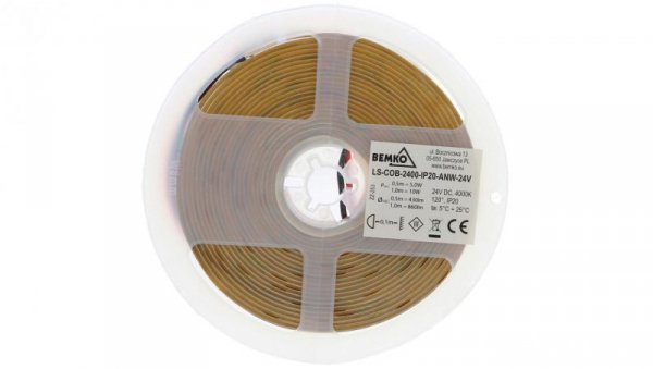 Taśma LED Premium 24V DC COB 2400LED/5M 14W/1m IP20 3 lata gw. biała neutralna D87-LS-COB-2400-IP20-ANW-24V