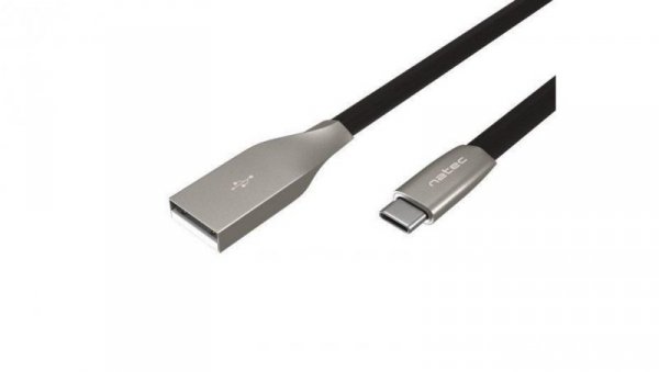 Kabel USB 2.0 A / USB typ-C (wtyk / wtyk) płaski czarny 1m