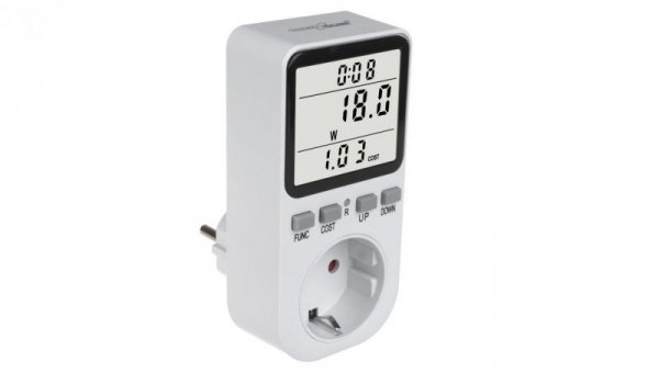 Miernik energii GreenBlue, watomierz, typ F, 220-240V AC, 50Hz, max. obciążenie 16A, IP20, wbudowana bateria, GB364 F